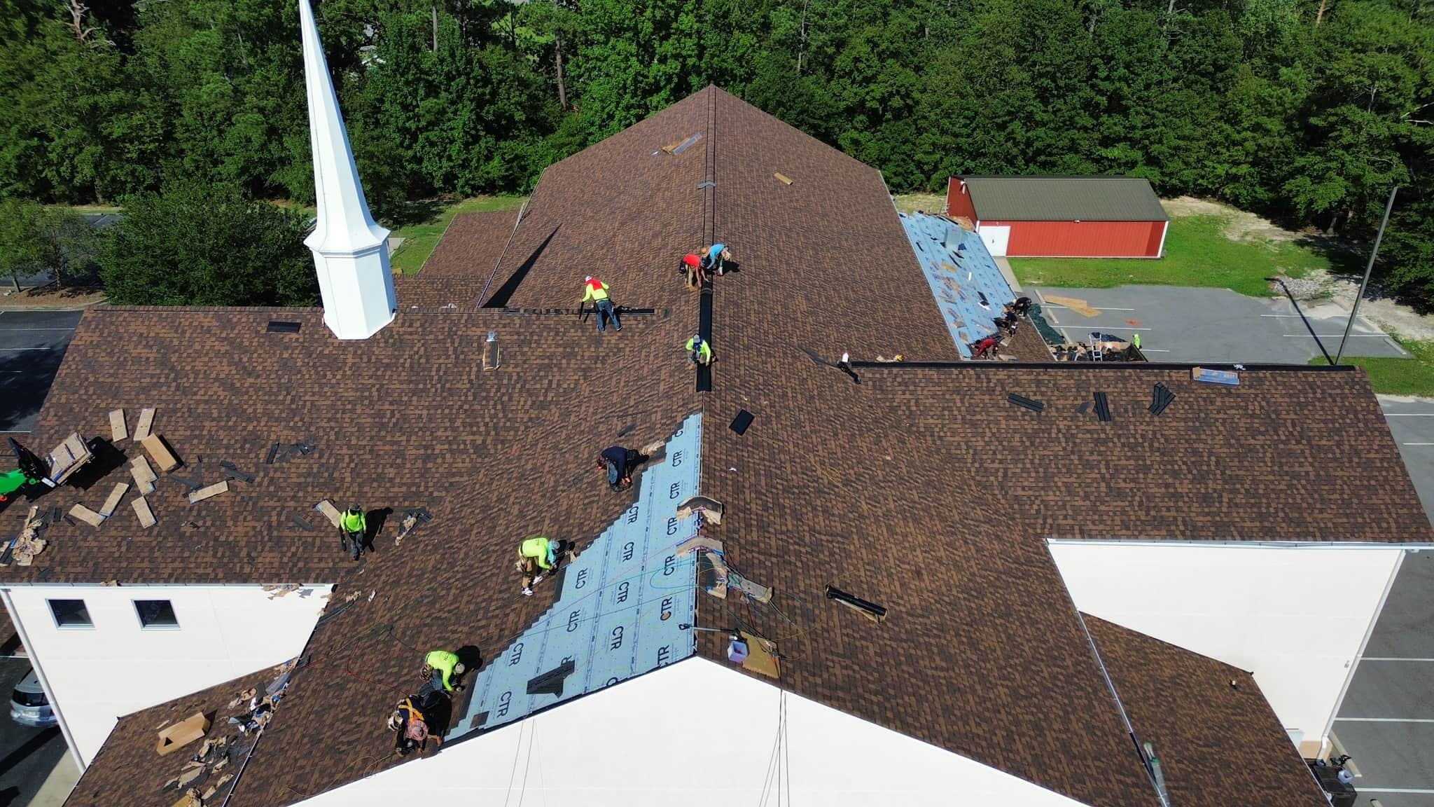 works on church roof working